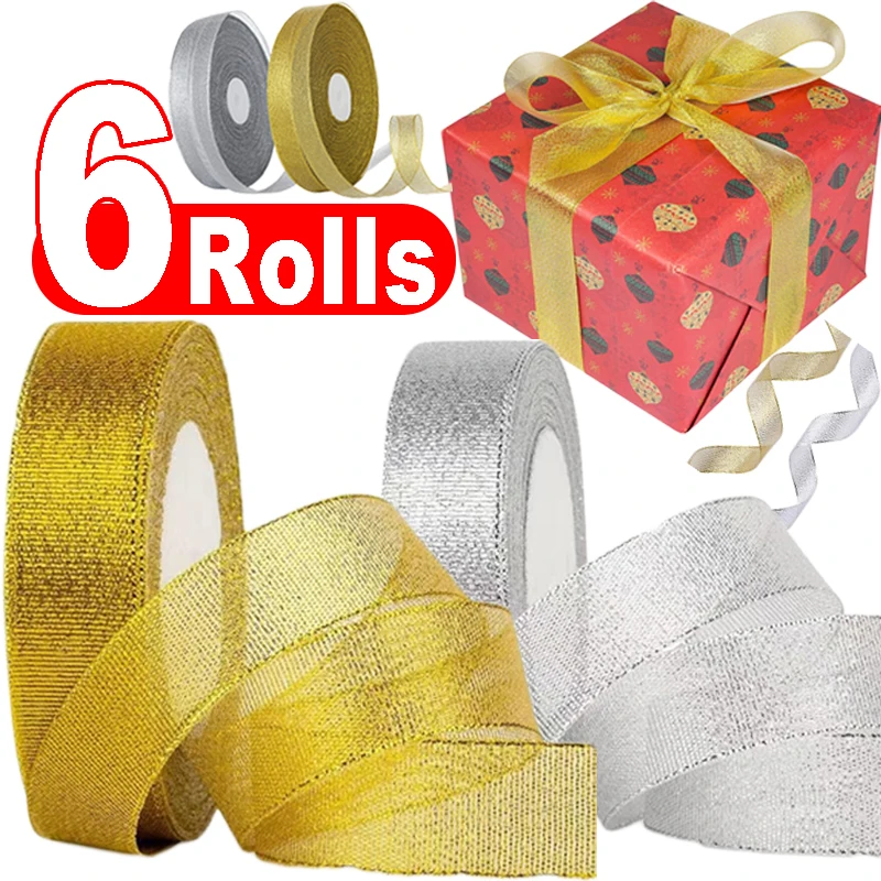 Gold/Silver Silk Satin Organza Ribbon Glitter Embroidered Onions Ribbon for Wedding Gift Decoration Craft Supplies DIY Christmas