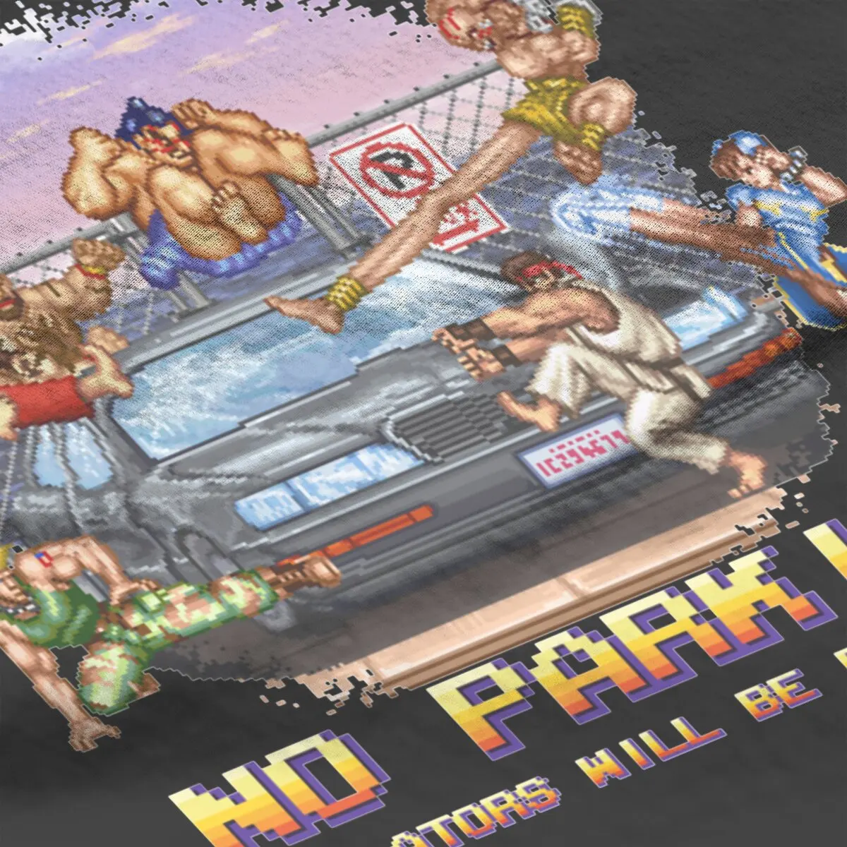 No Parking Violators Will Be Destroyed Street Fighter  T Shirt Men\'s Cotton Novelty T-Shirt 8bit Pixel Art Tees Tops New Arrival