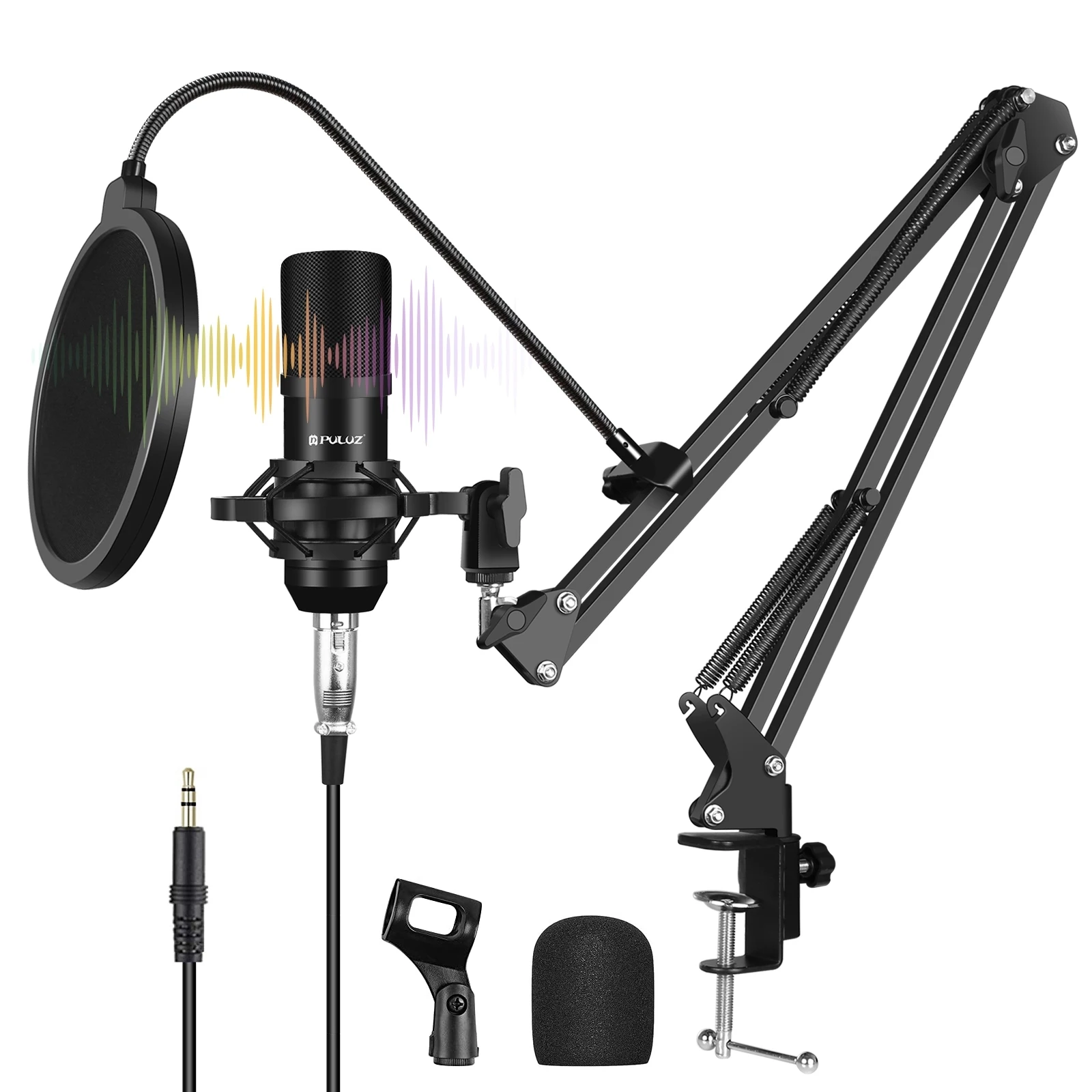 New Condenser Microphone Broadcast Singing Microphone Kits with Suspension Scissor Arm & Metal Shock Mount & USB Sound