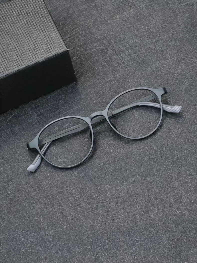 Hochwertige Retro ultraleichte Gummi Titan Brille Rahmen für Männer und Frauen Mode runden Rahmen optische Brille – Detail 4