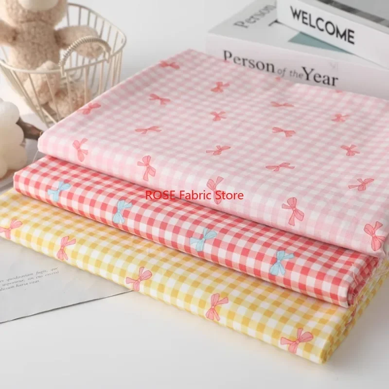 Colorful Checkered Butterfly Print Cotton Fabric for Dresses, Shirts, tabletop, Home Textiles, clothes sewing