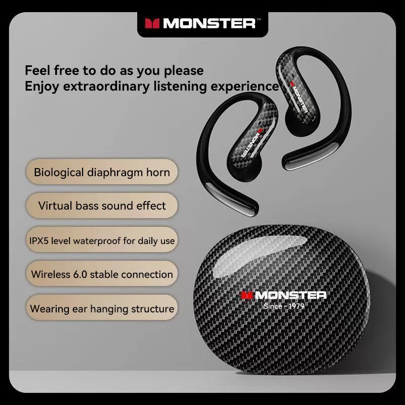 Monster MQO37 Gaming Earphones TWS Wireless Bluetooth 6.0 Noise Reduction Sport Headphone HiFi Stereo Music HD Call Headphones