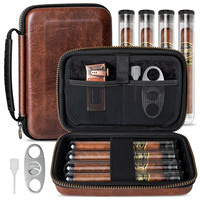 AWOTE Leather Travel Cigar Humidor with 4 Cigar Tube and Cigar Cutter,Cigar Accessories Gift Set for Men,Lighter not included