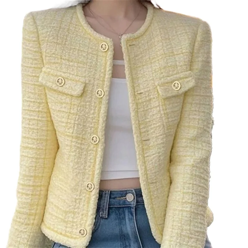 

Yellow Small fragrant style Jacket Women's 2026 Spring Autumn New Fashion Socialite Temperament Casual Versatile Design Jackets
