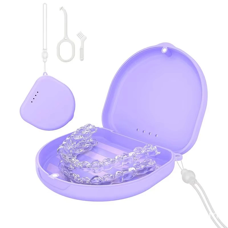 リテーナーケース ポータブルマウスガードボックス 取り外しツール＆ブラシ付き 義歯ホルダー 歯列矯正装置ケース 矯正用品