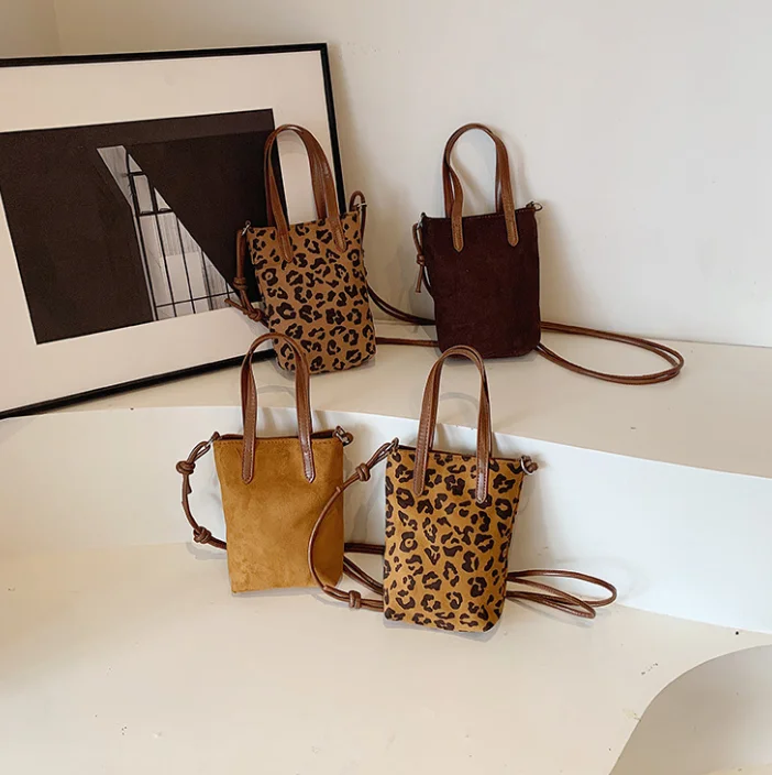 Retro Leopardenmuster Mini-Umhängetasche Kleine Quadratische Wildleder-Oberfläche Vielseitige Trendige Handytasche – Detail 6