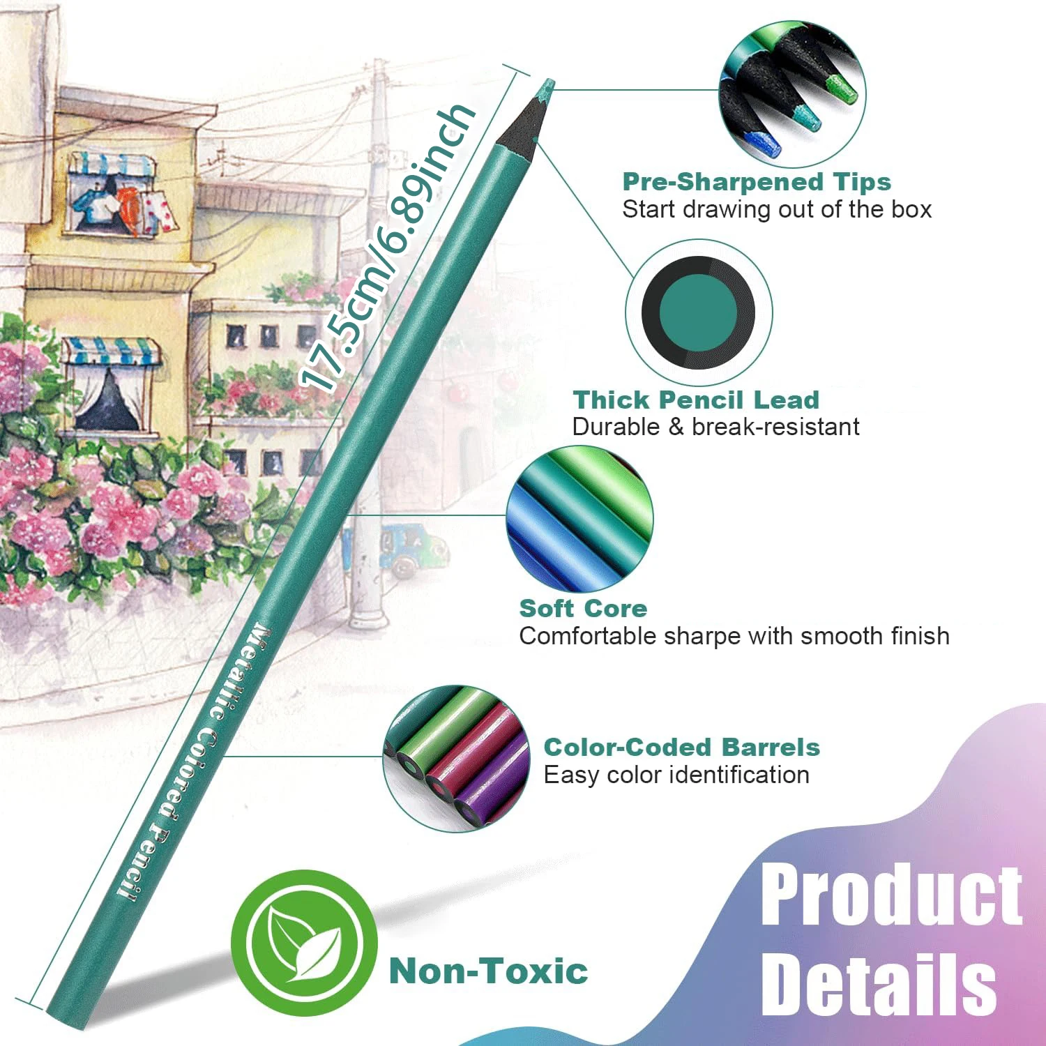 12/24 Colors Metallic Colored Pencils Lead Black Wood Color Pencil Graffiti Painting Creative Painting Color Pencil image 2