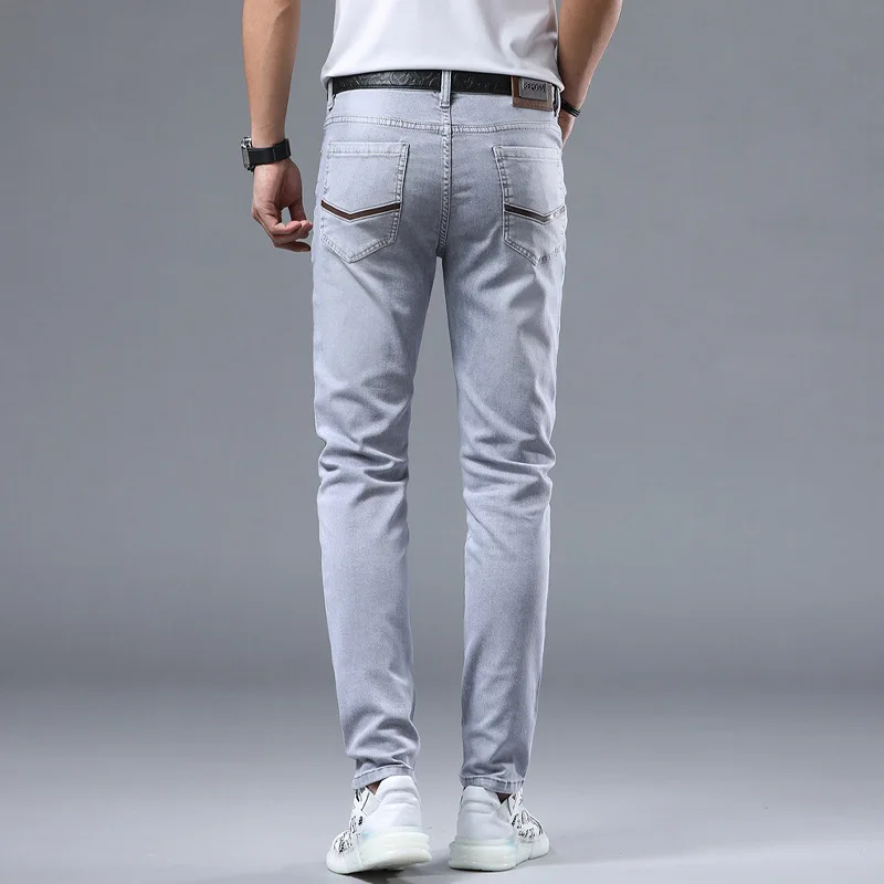 2024 Spring New Light Gray Jeans Men's Simplicity Slim Fit Skinny Light Luxury Fashion Elastic All-Matching Casual Trousers