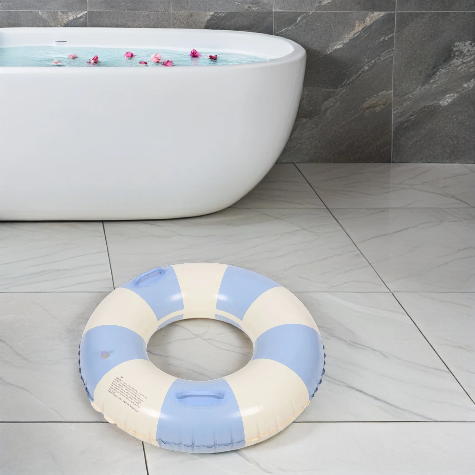 

Stripe Swim Ring Blue 90# Handles Inflatable Pool Float PVC Round Water Circle Summer Beach Party Accessories Striped
