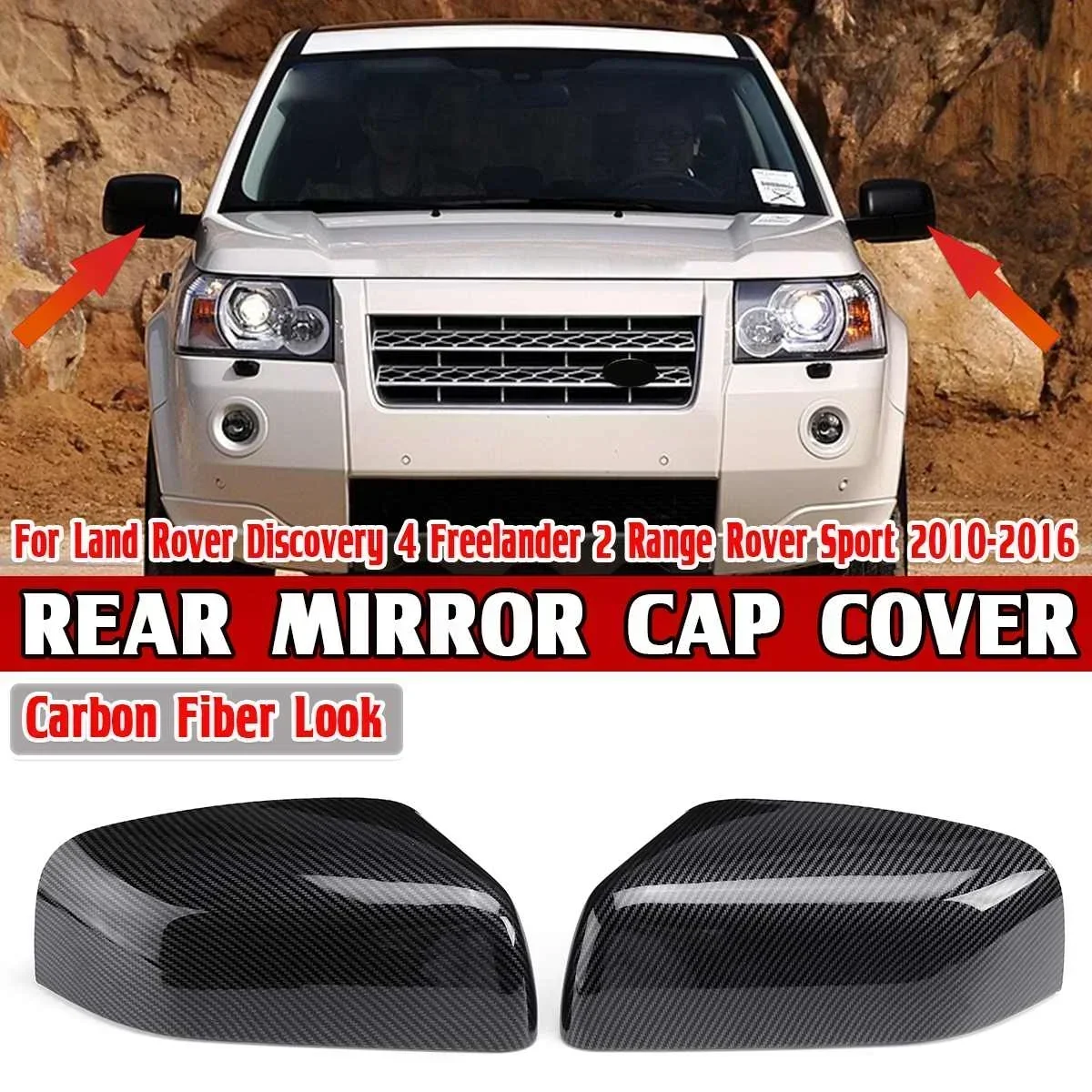 2x Carbon Fiber Look Car Side Rear View Mirror Cover Cap For Land Rover For Discovery 4 Freelander 2 Range Rover Sport 2010-2016