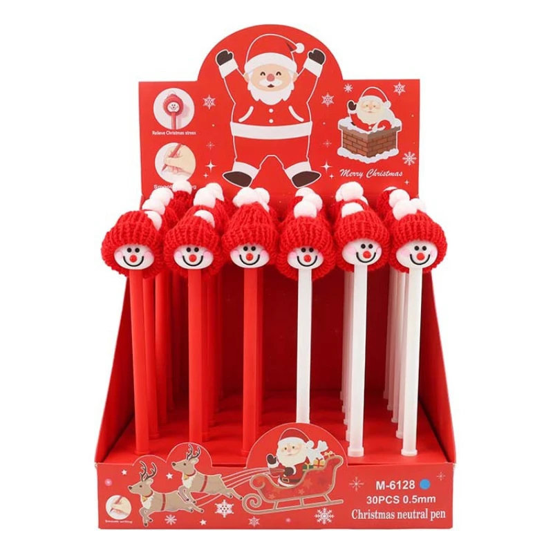 30Pcs Christmas Snowman Gel Pens Cute Knit Hat Santa Pens Holiday Stationery Party Favors Stocking Stuffers Gifts Kids Students