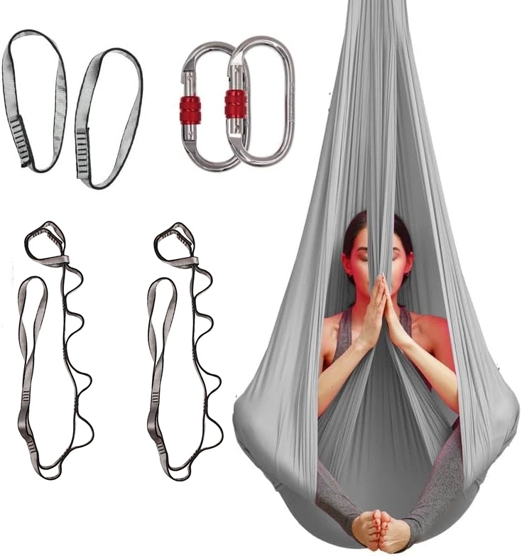 4M Aerial Yoga Hammock Set Yoga Swing Aerial Silk with Extension Straps and Carabiners Improved Flexibility Core Strength