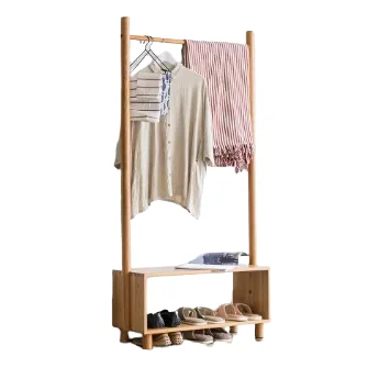 All-solid wood shoe rack Household oak shoe changing stool Living room clothes hanger coat rack