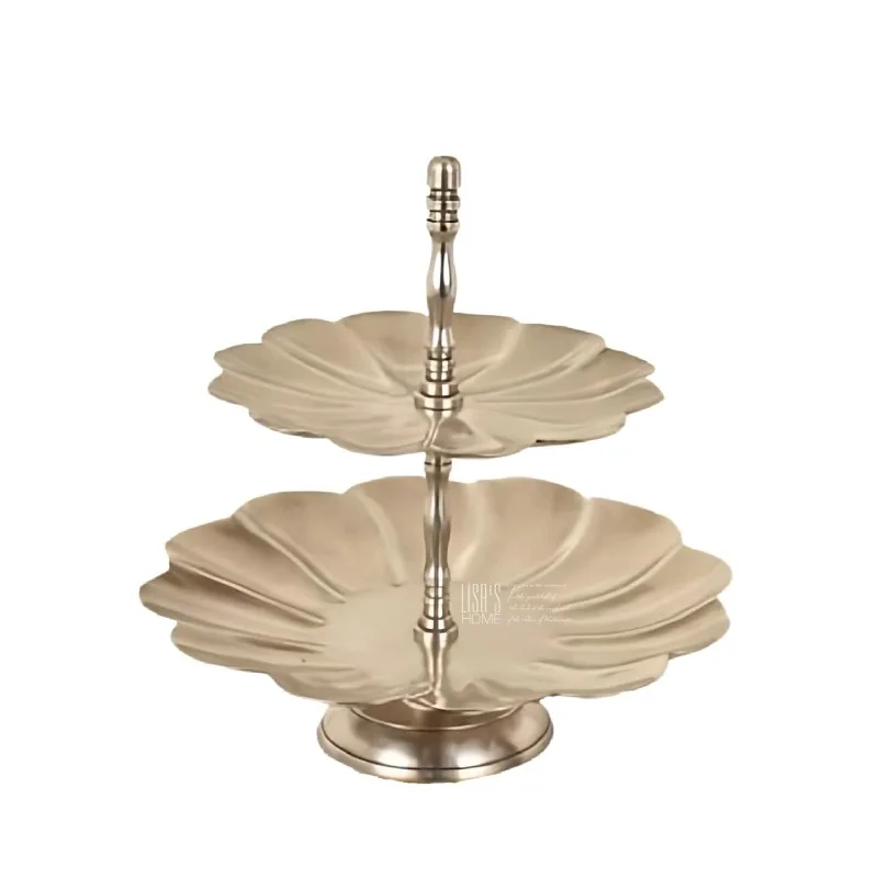 Retro style brass double-layer fruit plate entrance storage plate light luxury real estate model room furnishings