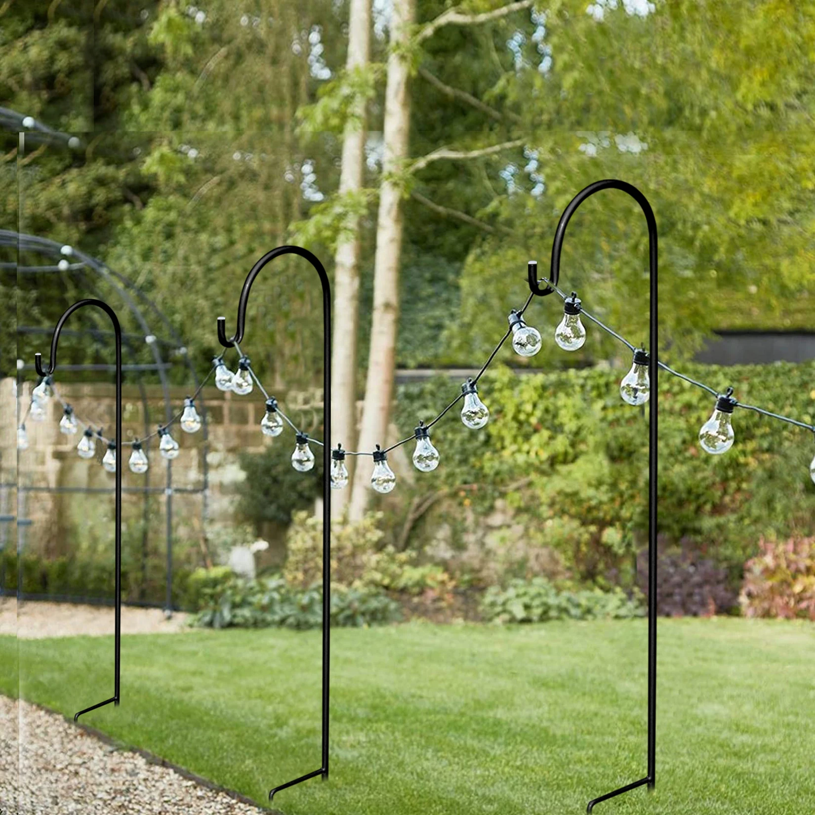 Set of 8 Black/White Metal Shepherd Crook Hook Bird Feeder Pole Hanging Plants Basket Hanger Flower Holder