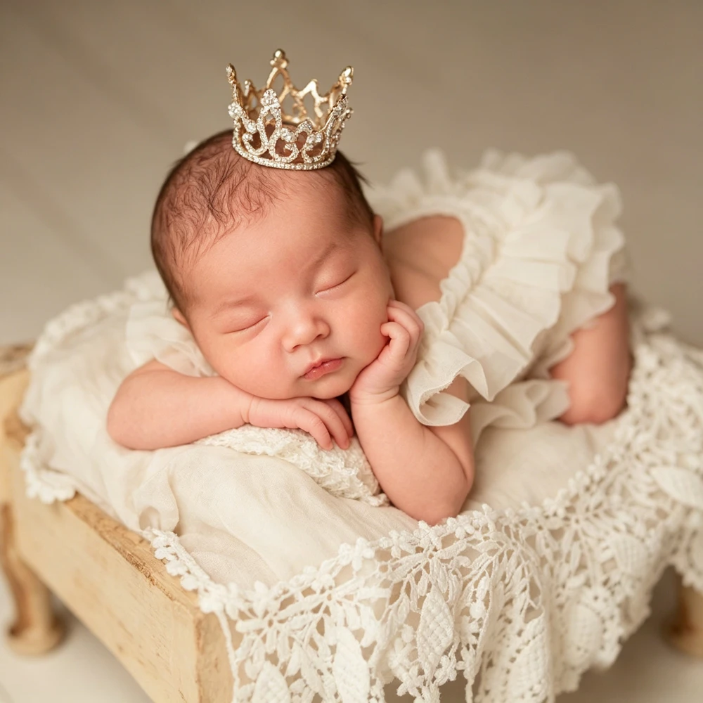 newborn-photography-props-girl-knit-romper-chiffon-ruffle-infant-photoshoot-outfits-vintage-baby-bodysuit-studio-posing-costume