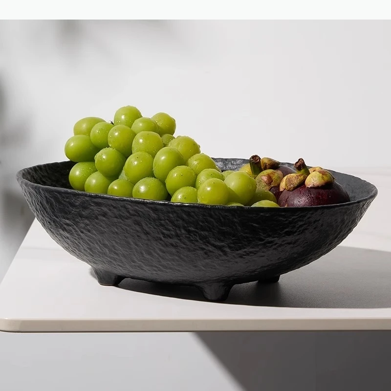 Solid Color Ceramic Patterned Fruit Tray Four Legged Snack Dry Fruit Tray Fruit Plate High Foot Dessert Plate