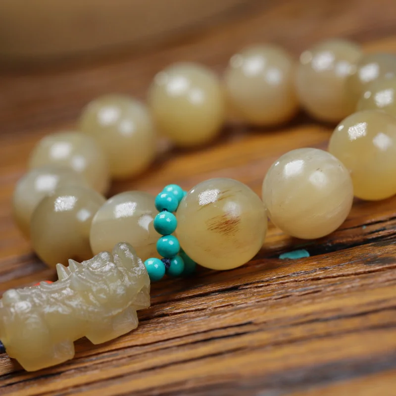 سوار خرز مستدير طبيعي محمول على شكل قرن الأغنام منحوت حلية Pixiu #4