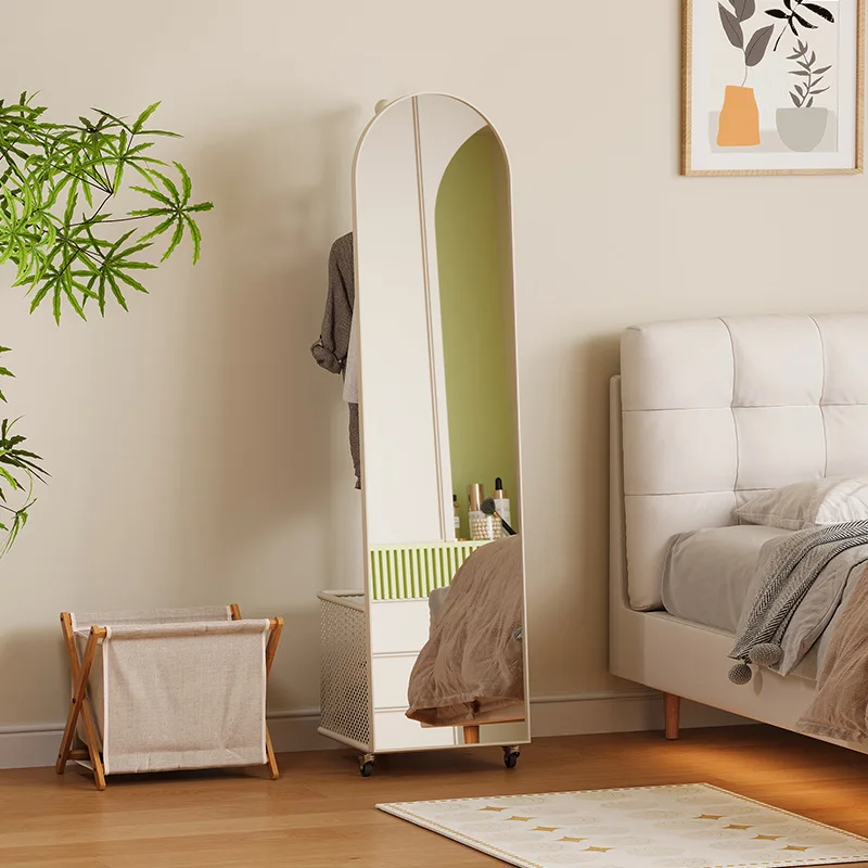 Full body fitting mirror moving rotating floor mirror coat rack integrated household bedroom storage