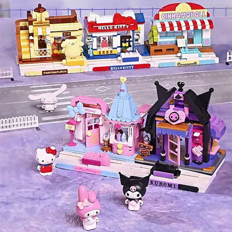 Sanrio Building Blocks Kulomi Assembled House Toy My Melody Hello Kitty Cartoon Model Toy Kids Christmas Gifts Toy