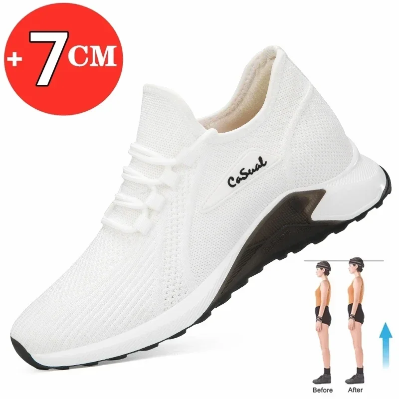 

Men sneakers elevator shoes breathable casual sports hidden 7cm height increasing shoes moccasins taller male lift shoes