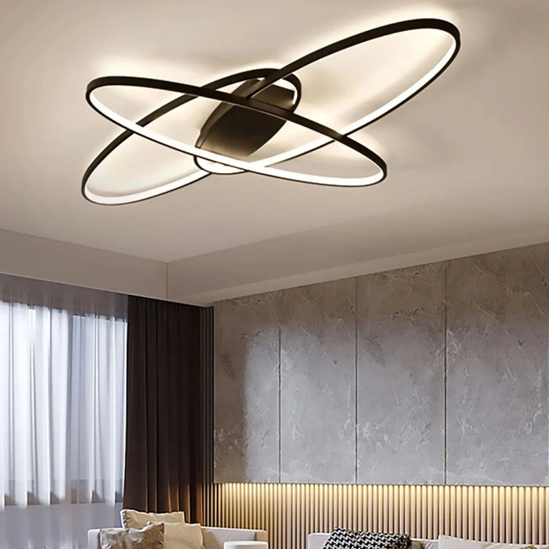 Modern Geometric LED Ceiling Light Black  Flush Mount Chandelier Dimmable Lamp for Bedroom Living Room Hotel Halways
