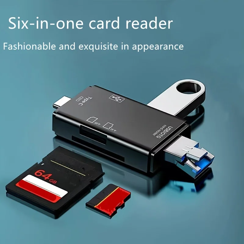 

OTG TF SD-кардридер 6 в 1, многофункциональный USB-адаптер для флэш-накопителя для телефона, ПК, камеры, ноутбука