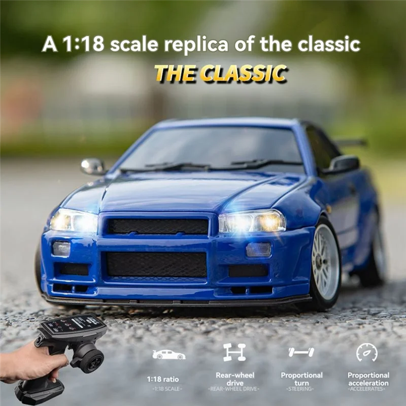 

For LD1899 1/18 RC Model Drift Car GTR Alloy Body Shell Remote Control Car In Gyroscope Adult Children's -Y44A