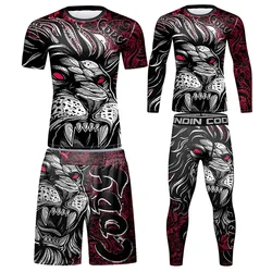 Boks Rashguard t-shirty + spodnie garnitur mężczyźni Rashguard dla zawodników MMA BJJ koszulki spodenki Muay Thai MMA koszulka kompresyjna Kickboxing zestawy sportowe