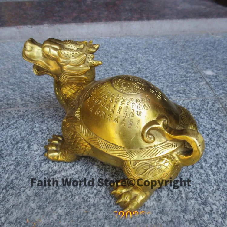 A # office SHOP HOME efficacious Money Drawing exorcise evil spirits Mascot talisman golden Dragon turtle FENG SHUI Brass statue