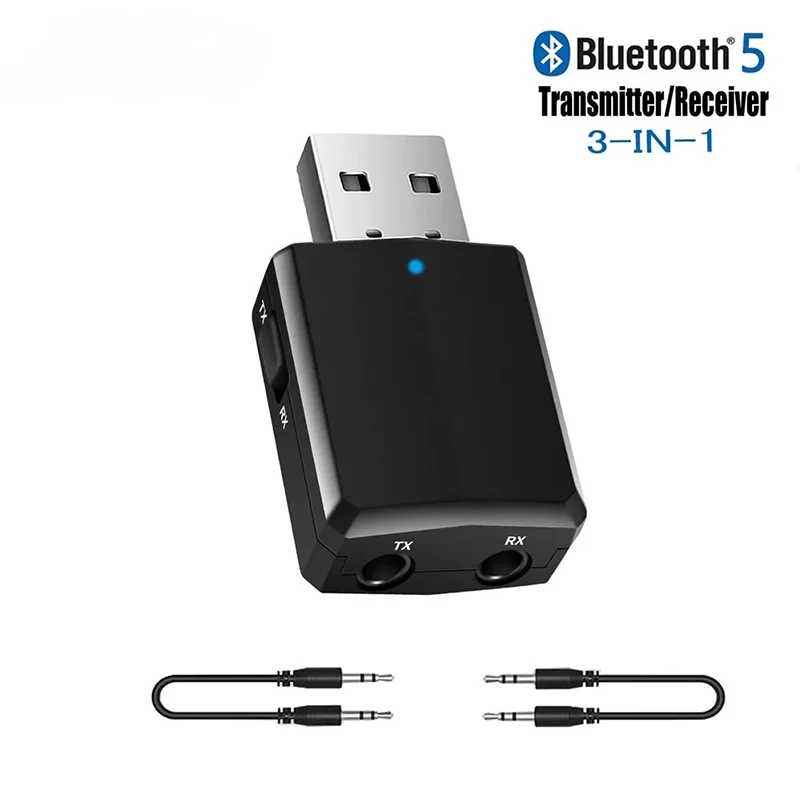 3-IN-1 Bluetooth 5.0 Receiver Transmitter 3.5mm Jack RCA AUX USB Stereo Audio Wireless Adapter For Car Speaker TV PC Headphones