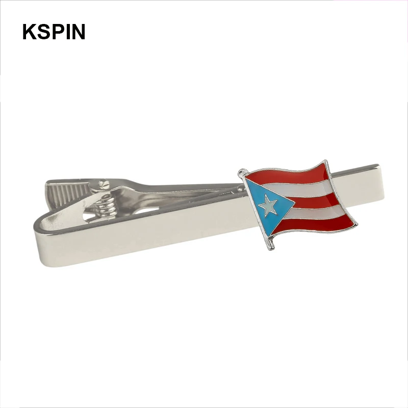 Puerto Rico Flag Tie Clips Men's Metal Necktie Bar Dress Shirts Tie Pin For Wedding Ceremony Metal Gold Tie Clip
