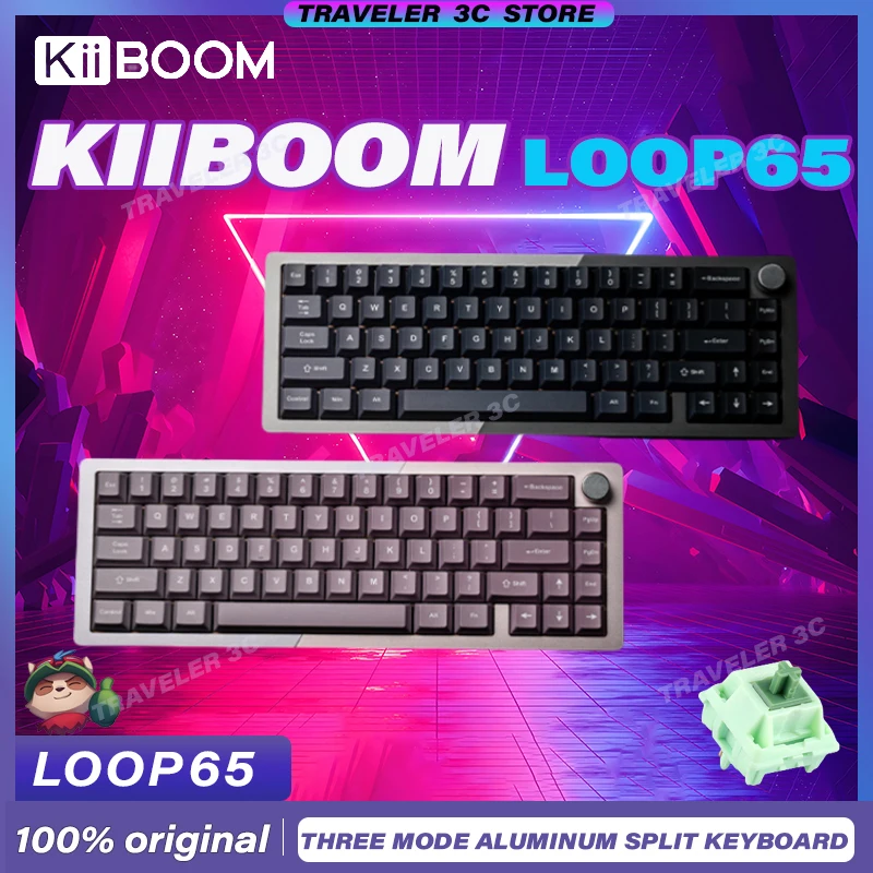 KIIBOOM LOOP65 Three mode Customized Aluminum alloy mechanical keyboard Multimedia split Gaming Office keyboard 4000mah laptop