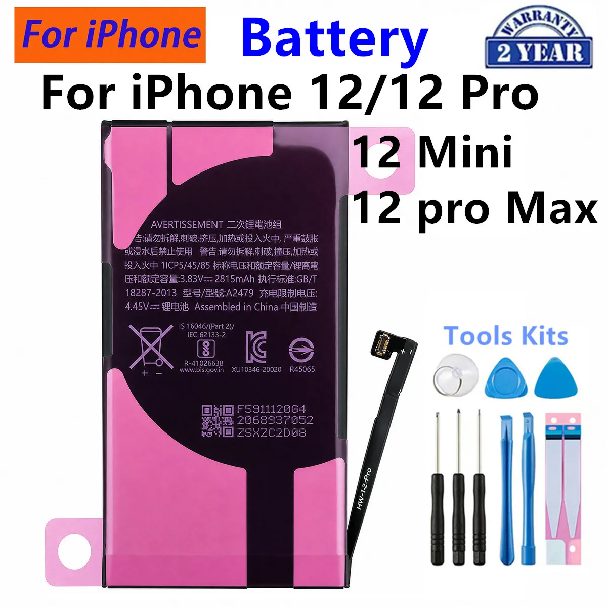 Brandneuer A2479 A2466 Ersatzakku für iPhone 12 Mini/12 Pro Max Handy-Akkus + Werkzeuge