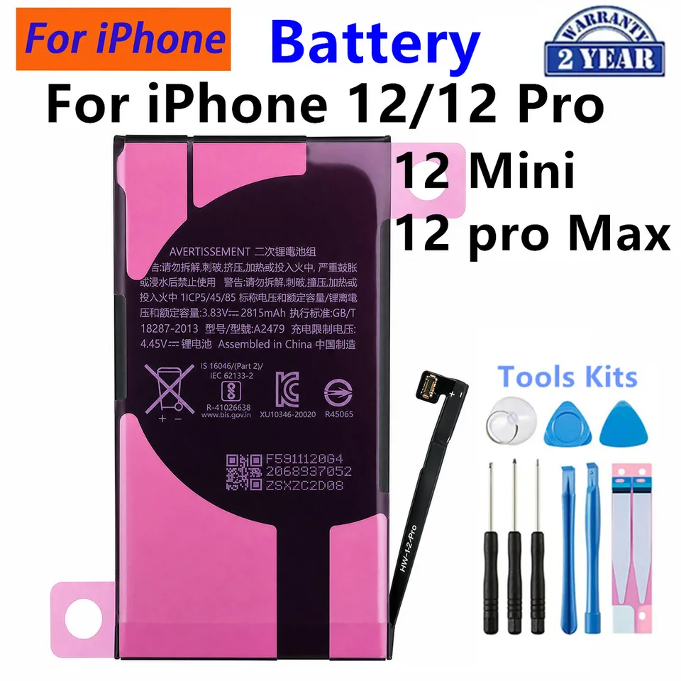 Nueva batería de repuesto A2479 A2466 para iPhone 12 Mini/12 Pro Max, baterías para teléfono móvil + herramientas