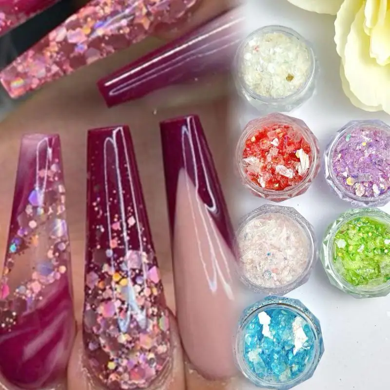 1 Box Transparante Fantastische Nail Art Pailletten Fonkelende Poeder Onregelmatige Gekleurde Stenen Gemengde Nagel Glitter Accessoires DIY Nagels