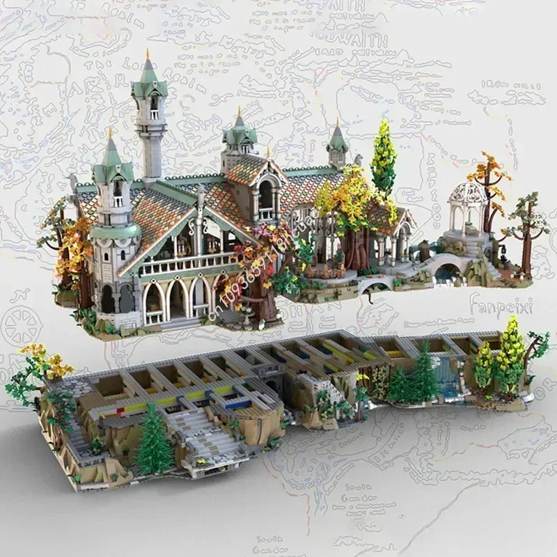Rivendell Uitbreiding Huis En Bergbasis Architectuur Moc Bouwstenen Model Assemblage Speelgoed Kinderen Festival Kerstcadeaus