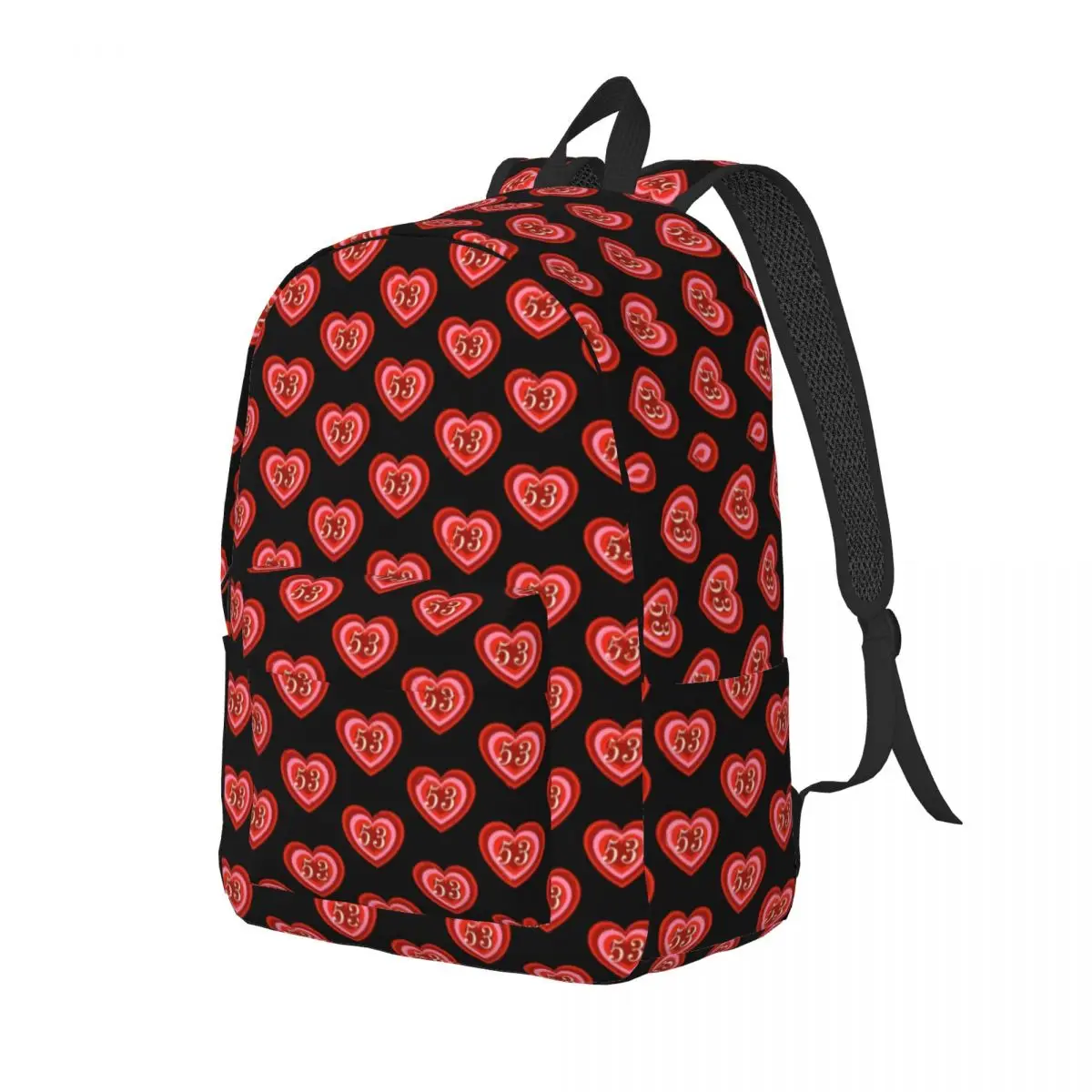 Mochila de coche de carreras de corazones, mochilas ligeras número 53 para hombre, regalo de Navidad, mochilas de escuela secundaria, mochila de entrenamiento de alta calidad