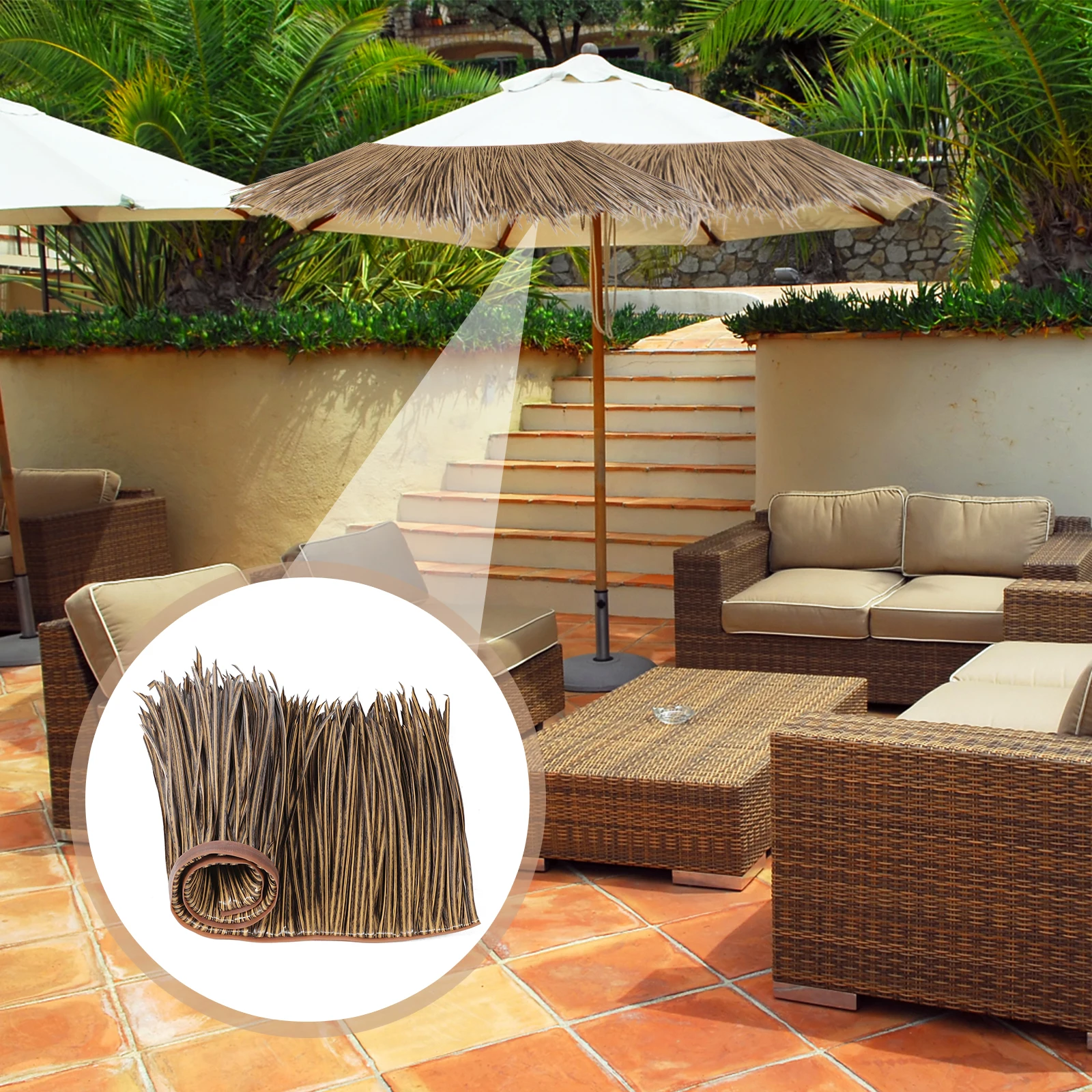 

Simulated Thatch Tile 1m*50cm Artificial Grass Roofing Decor Windproof Sunproof Easy to Cut for Garden Patio Balcony Outdoor
