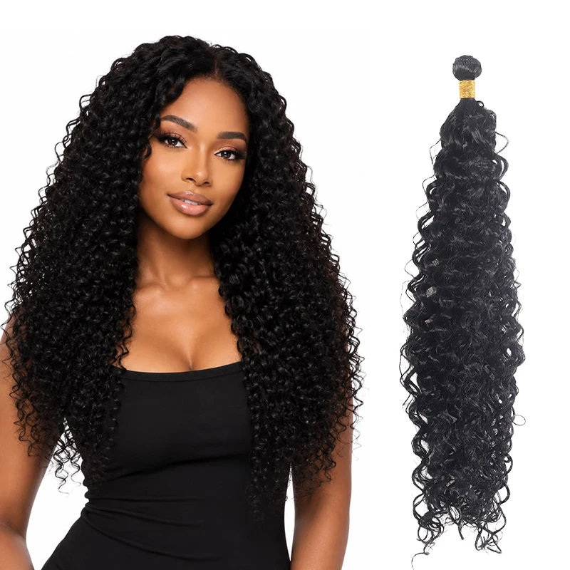Deep Wave Synthetic Hair Extensions 22 Inch 1 Bundle Heat Resistant Fiber Wig For Women Black Curly Weft
