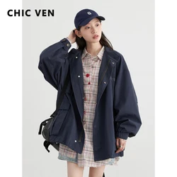 CHIC VEN Women Jackets Casual Standing Collar Loose Solid Cotton Coat Fashion Streetwear Windbreak Female Clothing Autumn 2024