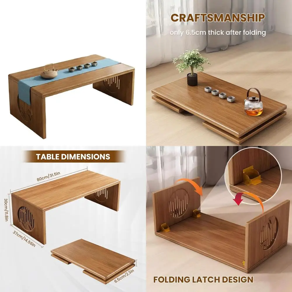 

Компактный складной напольный журнальный столик в японском стиле для гостиных, медитаций и чайных церемоний (80 см)