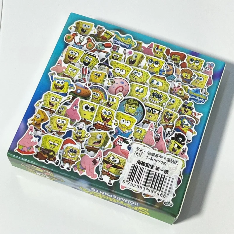 60 Stück SpongeBob Schwammkopf Aufkleber Geschenk box Cartoon niedlichen Wasser becher Kühlschrank Gepäck Notebook Dekoration Aufkleber Großhandel