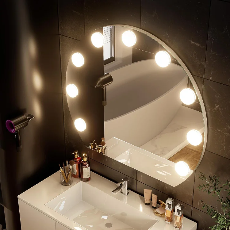 

31x36 inch LED Hollywood Vanity Mirror, Wall Mounted Lighted Bathroom Mirror, Large Makeup Semicircle Mirror with 9 Dimmable LED