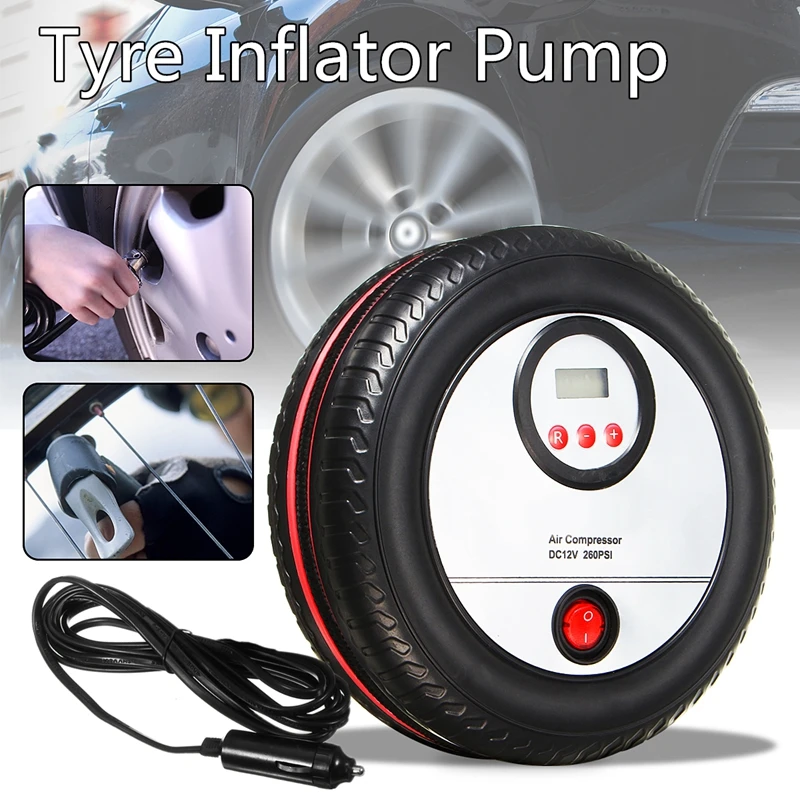 

260PSI 12V Car Tire Inflate Pump Air Compressor Kits Digital Display Built-in Fuse For Motorcycles Bike Tyre Inflating Pump