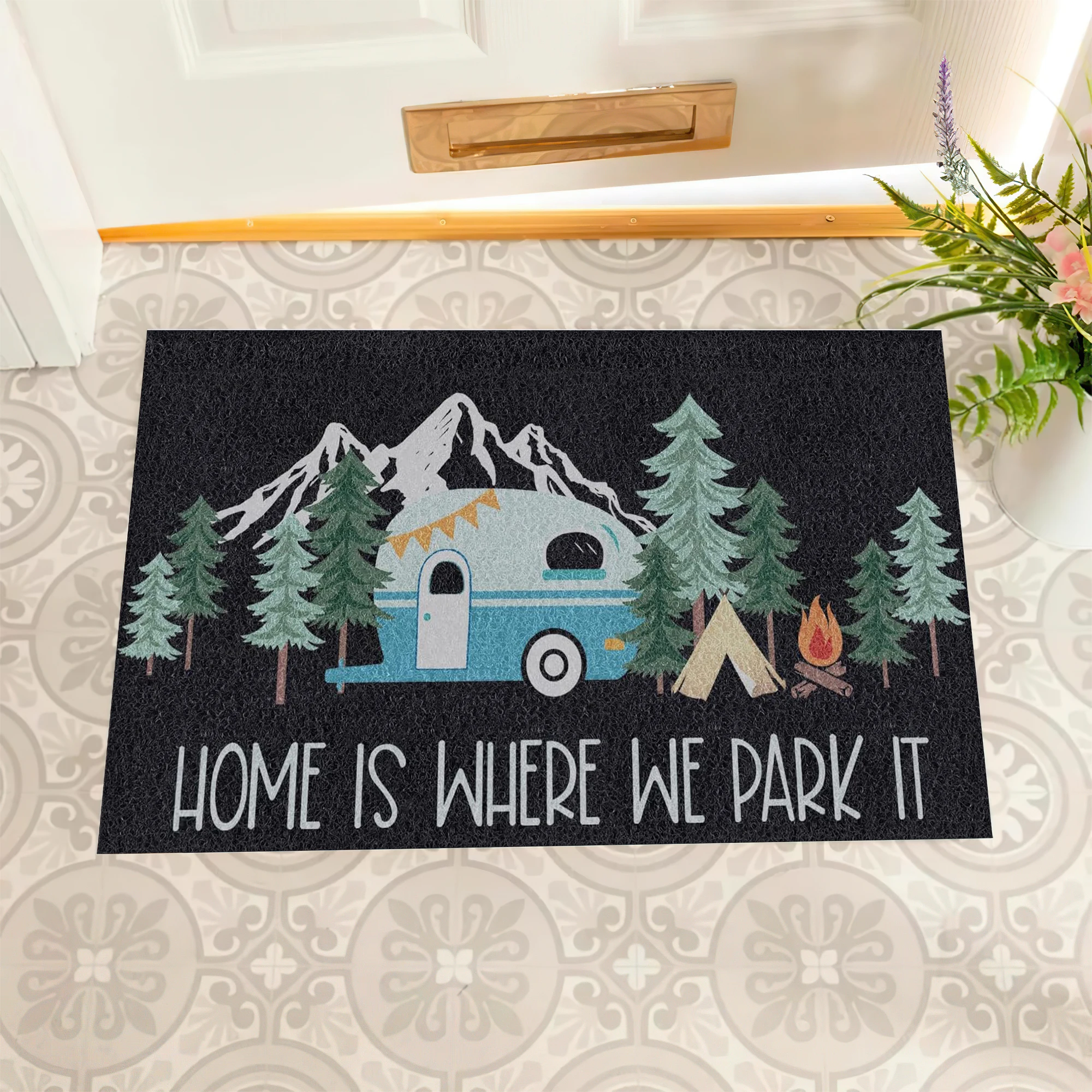 Home Is Where We Park It Motorhome Doormat Camper Non-Slip Rubber Home Office Decorative Indoor Outdoor Kitchen Mat