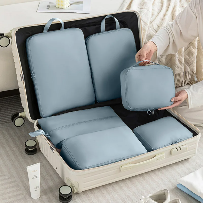 6Pcs Travel Compression Packing Cubes Bag Waterproof Handheld Clothe Separation Storage Bag Portable Suitcase Clothes Organizers