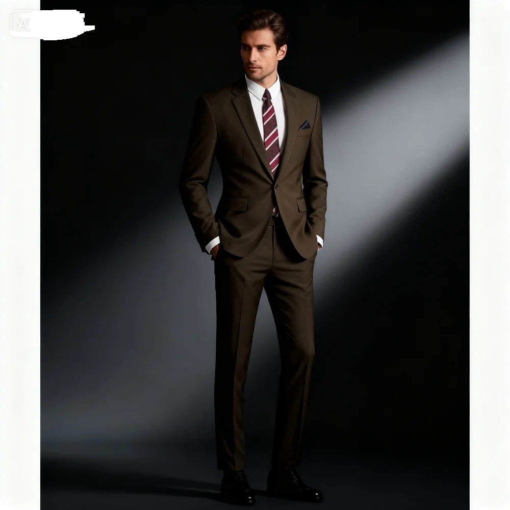 

Summer Fashion Men's Two-Piece Slim Tuxedo Set with Notched Lapel Unique Jacket Pants Business Clothes Ensemble