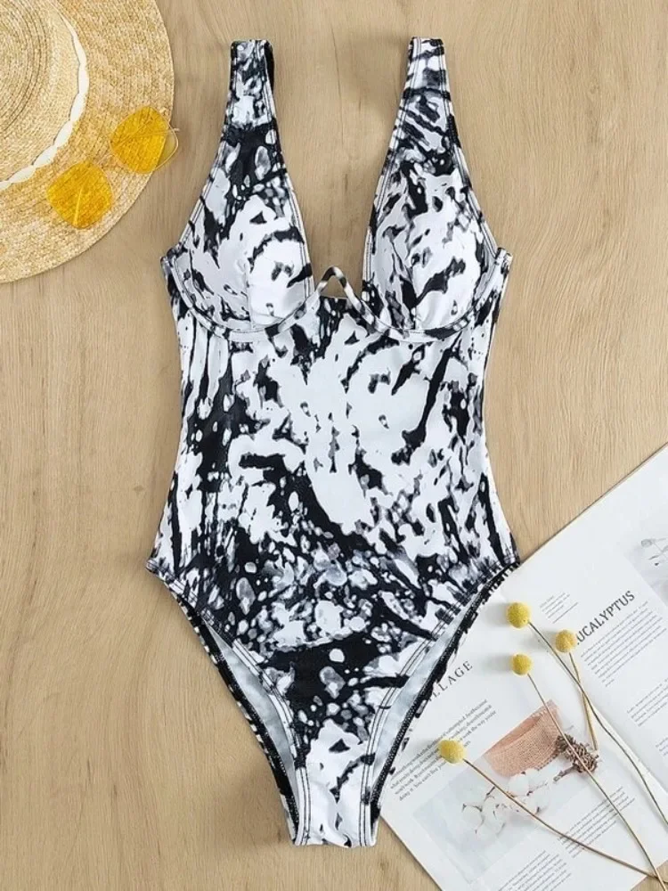Push Up One Piece Swimsuit 2024 New Tie Dye Print Swimwear Women Swimsuit Bathing Suit Beachwear Monokini Female Swimming Suits