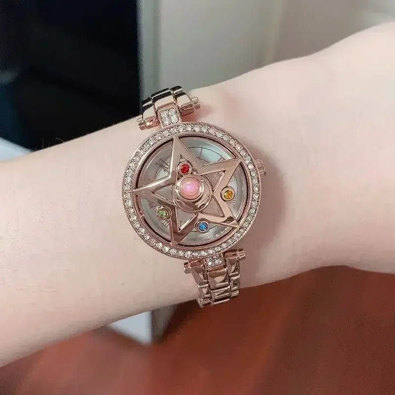 Ins Fashion Sailor Moon Anime Flip Watch Movement Quartz Stone Watch Gifts for Kids Girls Women Birthday Halloween Cosplay